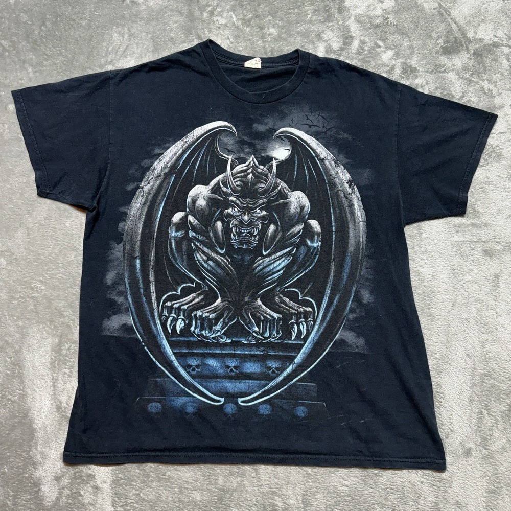 Vintage Gothic Gargoyle Skulls Fantasy Shirt Large Black Mid 2000s Horror Punk